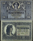 HUNGARY. Lot of (2). Magyar Postatakarekpenztar. 10 & 20 Korona, 1919. P-37 & 38. Very Fine.
Mounting remnants/damage are noticed on both. Pinholes a...