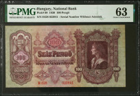 HUNGARY. Lot of (3). Magyar Nemzeti Bank. 20, 50 & 100 Pengo, 1930-41. P-98, 99 & 109. PMG Choice Uncirculated 63 to Gem Uncirculated 66 EPQ.
PMG com...
