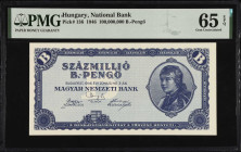 HUNGARY. Magyar Nemzeti Bank. 100,000,000 B.-Pengö, 1946. P-136. PMG Gem Uncirculated 65 EPQ.
Estimate $300.00 - $500.00