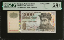 HUNGARY. Lot of (4). Magyar Nemzeti Bank. Mixed Denominations, 1997-99. P-181, 182, 183a & 184a. Specimens. PMG Choice About Uncirculated 58 EPQ to Ge...