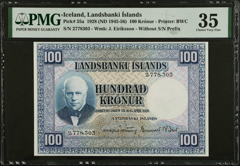 ICELAND. Lot of (2). Landsbanki Islands. 100 Kronur, 1928 (ND 1945-56). P-35a & ...