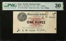INDIA. Government of India. 1 Rupee, 1917. P-1g. PMG Very Fine 30.
PMG comments "With Booklet Selvage, Rust"
Estimate $350.00 - $450.00