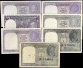 INDIA. Lot of (7). Government of India. 1 Rupee, Mixed Dates. P-Various. Very Fine to About Uncirculated.
Included in this lot are P-66; 71a, b; 72; ...