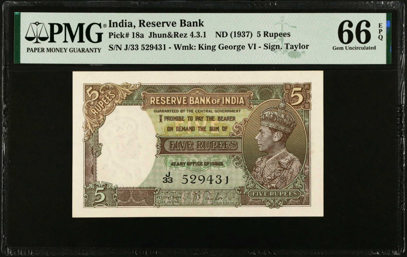 INDIA. Reserve Bank of India. 5 Rupees, ND (1937). P-18a. PMG Gem Uncirculated 6...