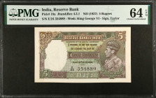 INDIA. Reserve Bank of India. 5 Rupees, ND (1937). P-18a. PMG Choice Uncirculated 64 EPQ.
PMG comments "Spindle Hole at Issue".
Estimate $150.00 - $...