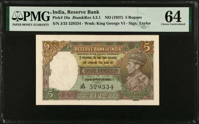 INDIA. Reserve Bank of India. 5 Rupees, ND (1937). P-18a. PMG Choice Uncirculate...