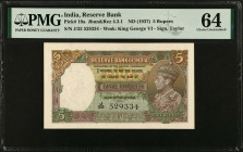 INDIA. Reserve Bank of India. 5 Rupees, ND (1937). P-18a. PMG Choice Uncirculated 64.
PMG comments "Staple Holes at Issue".
Estimate $100.00 - $200....