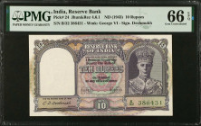 INDIA. Lot of (2). Reserve Bank of India. 10 Rupees, ND (1943). P-24. Consecutive. PMG Gem Uncirculated 66 EPQ.
A consecutive duo, both in the same G...