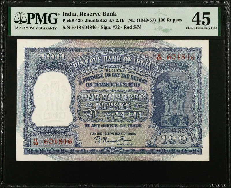 INDIA. Reserve Bank of India. 100 Rupees, ND (1949-57). P-42b. PMG Choice Extrem...