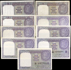 INDIA. Lot of (9). Government of India. 1 Rupee, Mixed Dates. P-75 & 76. Very Fine to About Uncirculated.
A grouping of nine notes, which are varieti...