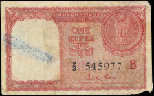 INDIA. Government of India. 1 Rupee, ND. P-R1. Fine.
Ink, margin tears, staple holes, edge wear and missing paper are noticed.
Estimate $80.00 - $16...