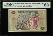 INDONESIA. Bank Indonesia. 1000 Rupiah, 1952. P-48*. Replacement. PMG Uncirculated 62.
Estimate $500.00 - $700.00