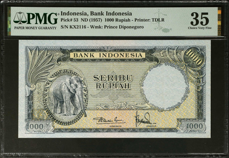 INDONESIA. Bank Indonesia. 1000 Rupiah, ND (1957). P-53. PMG Choice Very Fine 35...