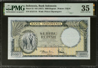 INDONESIA. Bank Indonesia. 1000 Rupiah, ND (1957). P-53. PMG Choice Very Fine 35.
Estimate $200.00 - $300.00