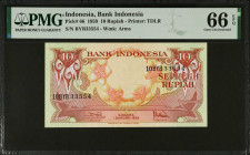 INDONESIA. Lot of (3). Bank Indonesia. 10, 25 & 10,000 Rupiah, 1959-64. P-66, 67 & 101b. PMG Choice Uncirculated 64 EPQ to Superb Gem Unc 67 EPQ.
Est...