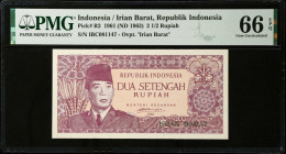 INDONESIA. Republik Indonesia. 2 1/2 Rupiah, 1961 (ND 1963). P-R2. PMG Gem Uncirculated 66 EPQ.
Estimate $300.00 - $500.00