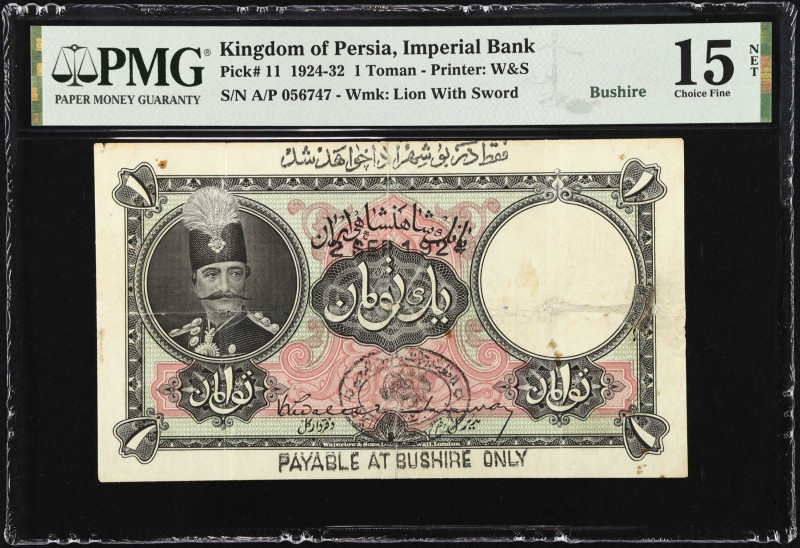 IRAN. The Imperial Bank of Persia. 1 Toman, 1924-32. P-11. PMG Choice Fine 15 Ne...