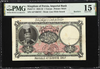 IRAN. The Imperial Bank of Persia. 1 Toman, 1924-32. P-11. PMG Choice Fine 15 Net. Repaired.
Payable at Bushire only. Printed by W&S. Watermark of li...