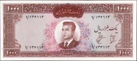 IRAN. Bank Markazi Iran. 1000 Rials, 1962. P-75. Uncirculated.
Minor mounting remnants.
Estimate $100.00 - $200.00