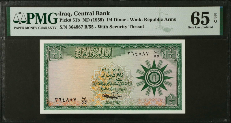 IRAQ. Central Bank of Iraq. 1/4 Dinar, ND (1959). P-51b. PMG Gem Uncirculated 65...