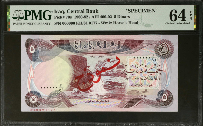 IRAQ. Central Bank of Iraq. 5 Dinars, 1980-82. P-70s. Specimen. PMG Choice Uncir...