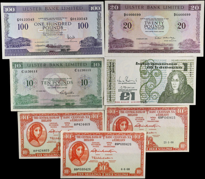 IRELAND, REPUBLIC. Lot of (7). Mixed Banks. Mixed Denominations, 1966-90. P-63a,...