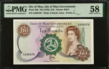 ISLE OF MAN. Isle of Man Government. 10 Pounds, ND (1979). P-36b. PMG Choice About Uncirculated 58.
Estimate $200.00 - $400.00