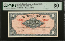 ISRAEL. Bank Leumi Le-Israel B.M.. 10 Pounds, ND (1952). P-22a. PMG Very Fine 30.
PMG comments "Stains Lightened".
Estimate $200.00 - $300.00