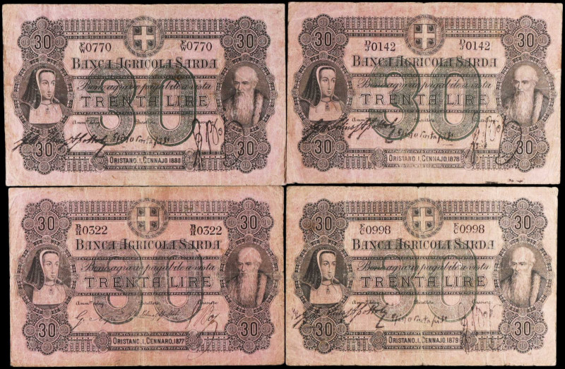 ITALY. Lot of (4). Banca Agricola Sarda. 30 Lire, 1877-80. P-S921. Fine.
Damage...