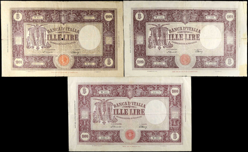 ITALY. Lot of (3). Banca d'Italia. 1000 Lire, 1945-47. P-72c. Fine.
Damage/issu...