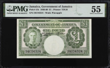 JAMAICA. Government of Jamaica. 1 Pound, 1950-60. P-41b. PMG About Uncirculated 55.
Estimate $200.00 - $300.00