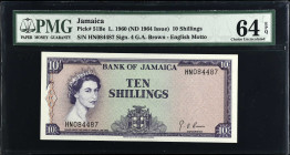 JAMAICA. Bank of Jamaica. 10 Shillings, 1960 (ND 1964). P-51Be. PMG Choice Uncirculated 64 EPQ.
Estimate $150.00 - $250.00