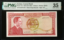 JORDAN. Central Bank of Jordan. 5 Dinars, 1959 (ND 1965). P-11b. PMG Choice Very Fine 35.
Estimate $150.00 - $200.00