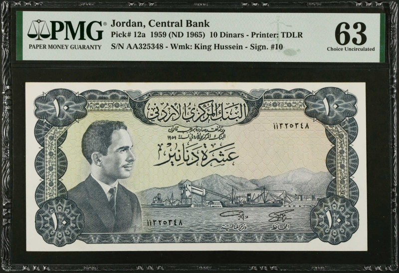 JORDAN. Central Bank of Jordan. 10 Dinars, 1959 (ND 1965). P-12a. PMG Choice Unc...