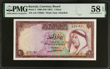 KUWAIT. Kuwait Currency Board. 1 Dinar, 1960 (ND 1961). P-3. PMG Choice About Uncirculated 58 EPQ.
Estimate $300.00 - $500.00