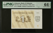LITHUANIA. Lot of (2). Lietuvos Respublika. 1 & 3 Talonas, 1991. P-32a & 33a. PMG Choice Uncirculated 64 EPQ & Gem Uncirculated 65 EPQ.
Estimate $50....