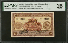 MACAU. Banco Nacional Ultramarino. 10 Patacas, 1944. P-23x. Contemporary Counterfeit. PMG Very Fine 25.
One of just four graded by PMG.
Estimate $40...