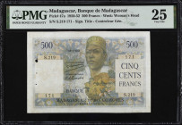 MADAGASCAR. Banque de Madagascar. 500 Francs, 1950-52. P-47a. PMG Very Fine 25.
PMG comments "Small Holes."
Estimate $300.00 - $450.00
