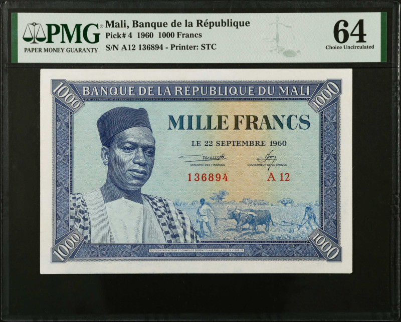 MALI. Banque de la Republique du Mali. 1000 Francs, 1960. P-4. PMG Choice Uncirc...
