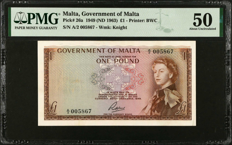 MALTA. Government of Malta. 1 Pound, 1949 (ND 1963). P-26a. PMG About Uncirculat...