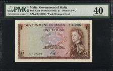 MALTA. Government of Malta. 1 Pound, 1949 (ND 1963). P-26a. PMG Extremely Fine 40.
PMG comments "Ink".
Estimate $75.00 - $125.00