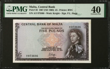 MALTA. Central Bank of Malta. 5 Pounds, 1967 (ND 1968). P-30. PMG Extremely Fine 40.
Estimate $75.00 - $150.00