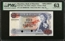 MAURITIUS. Lot of (4). Bank of Mauritius. 5, 10, 25 & 50 Rupees, ND (1967). P-30cs, 31cs, 32bs & 33cs. Specimens. PMG Choice Uncirculated 63 & Choice ...