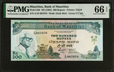 MAURITIUS. Bank of Mauritius. 200 Rupees, ND (1985). P-39b. PMG Gem Uncirculated 66 EPQ.
Estimate $200.00 - $300.00