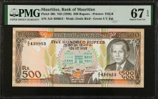 MAURITIUS. Bank of Mauritius. 500 Rupees, ND (1988). P-40b. PMG Superb Gem Uncirculated 67 EPQ.
Estimate $400.00 - $600.00