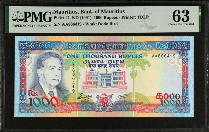 MAURITIUS. Bank of Mauritius. 1000 Rupees, ND (1991). P-41. PMG Choice Uncircula...