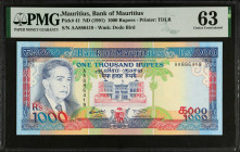 MAURITIUS. Bank of Mauritius. 1000 Rupees, ND (1991). P-41. PMG Choice Uncirculated 63.
PMG comments "Staple Holes".
Estimate $400.00 - $600.00