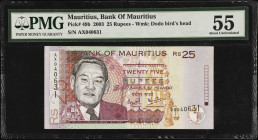 MAURITIUS. Bank of Mauritius. 25 Rupees, 2003. P-49b. PMG About Uncirculated 55.
PMG Pop 1/No Others Graded.
Estimate $50.00 - $100.00