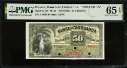 MEXICO. Banco de Chihuahua. 50 Centavos, ND (1889). P-S119s. Specimen. PMG Gem Uncirculated 65 EPQ.
M74s.
Estimate $300.00 - $500.00
