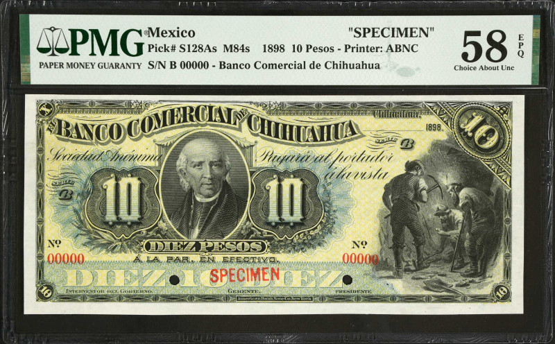 MEXICO. El banco Comercial de Chihuahua. 10 Pesos, 1898. P-S128As. Specimen. PMG...